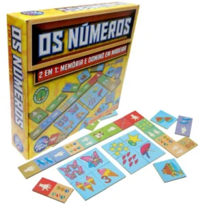 BRINQUEDO PEDAGOGICO MADEIRA OS NUMEROS DOMINO E MEMORIA