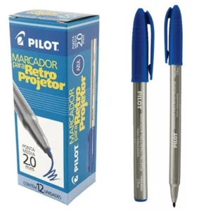 Caixa 12 Canetas Marcador Retroprojetor Azul Pilot 2.0mm