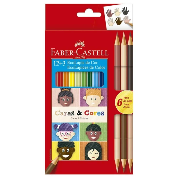Lápis de Cor - Sextavado - Caras e Cores - 12 Cores + 3 - Faber-Castell