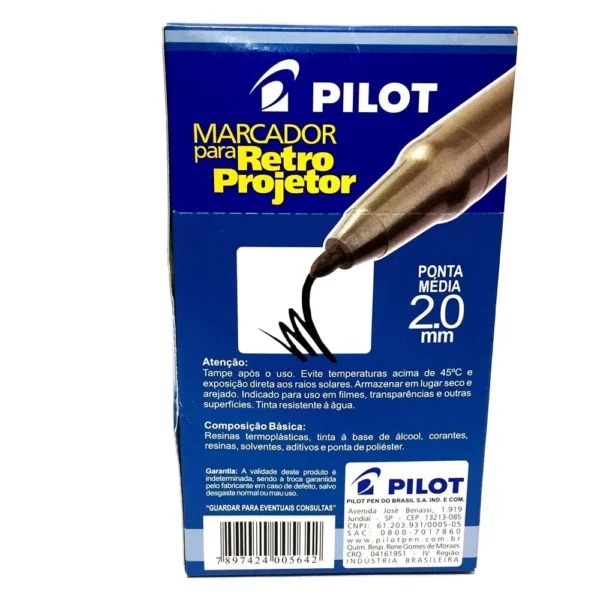 Marcador retroprojetor pilot 2.0 preto caixa com 12UN